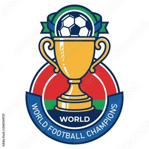 Golden Trophy Cup Soccer Football World Champions Badge Vector Emblem