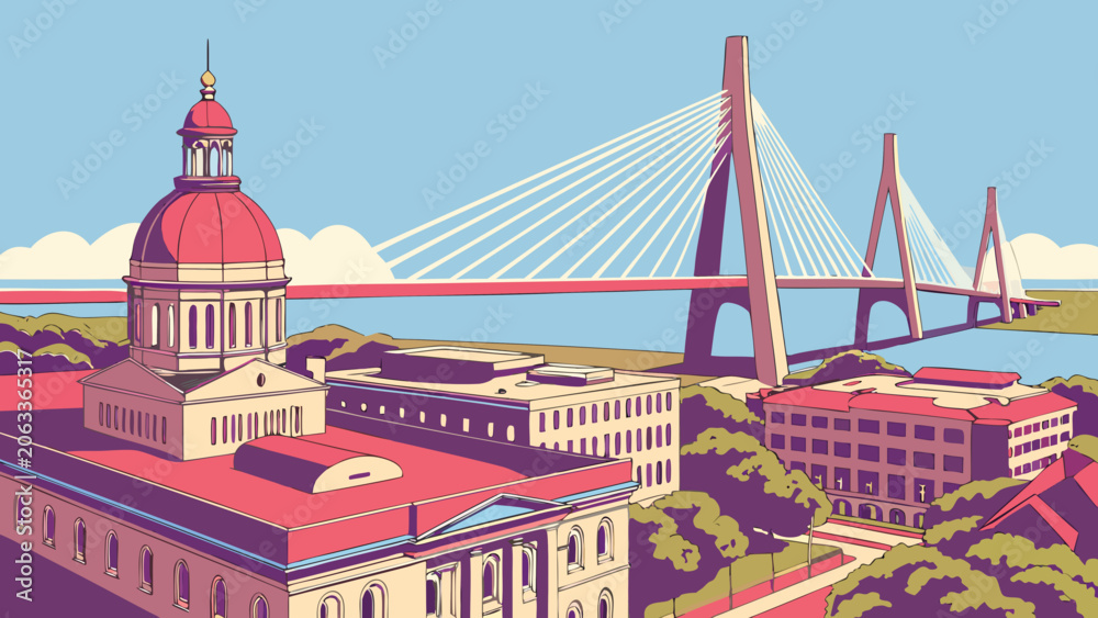 Obraz premium Charleston skyline featuring iconic bridge and historic architecture