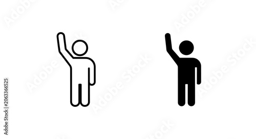 Foto Human figure pictogram with hand raised icons in outline and solid black styles