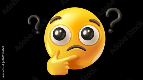 3D render of a thoughtful cartoon mascot holding its chin and looking up. Concept of thinking, wondering, making a choice, or solving a problem on a transparent alpha channel