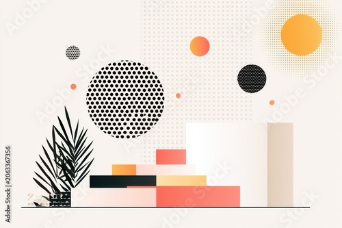 Abstract Geometric Pattern with Orange Elements
