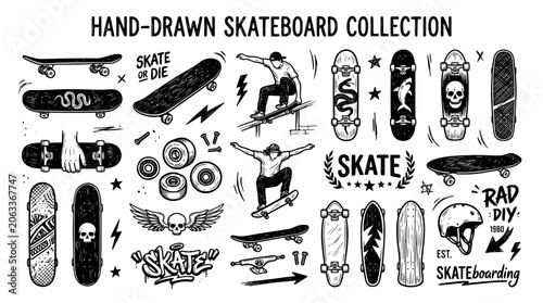 Handdrawn skateboard collection