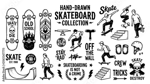 Handdrawn skateboard collection