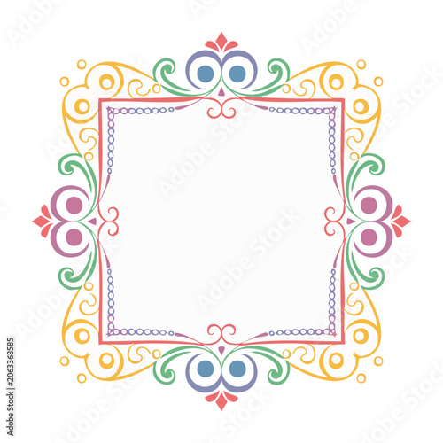 Colorful ornate decorative frame with floral scrollwork