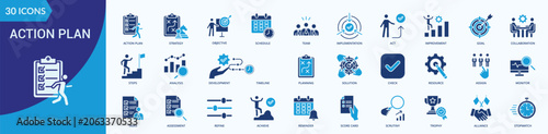 Φωτογραφία Action Plan Icon Set Illustration vector Flat Blue Style