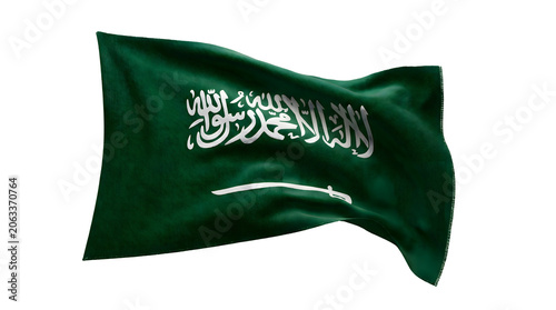 Waving National Flag of Saudi Arabia Featuring Arabic Calligraphy and Sword
