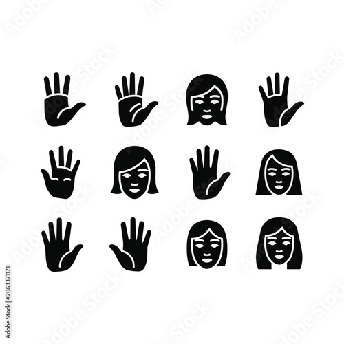 Hands and faces icons set.