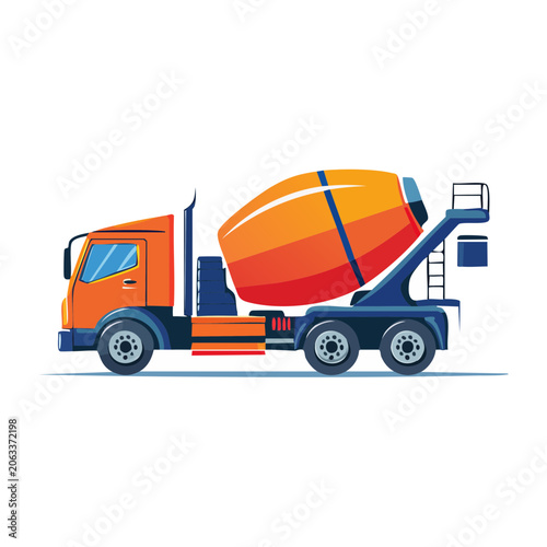 Orange Cement Mixer Truck Illustration