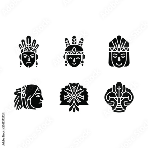 Native American Indian tribal face icons.