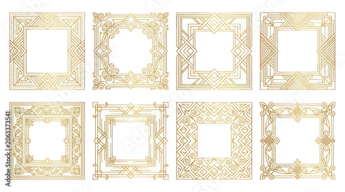 Set of 8 Art Deco Gold Frames, Vintage Decorative Borders, Luxury Geometric Ornate Square Designs