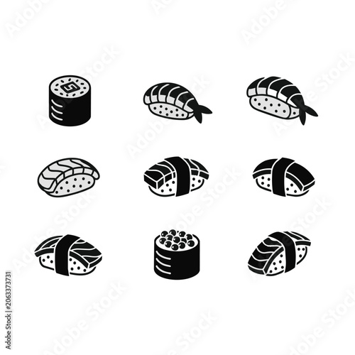 Sushi rolls and pieces on a plate.