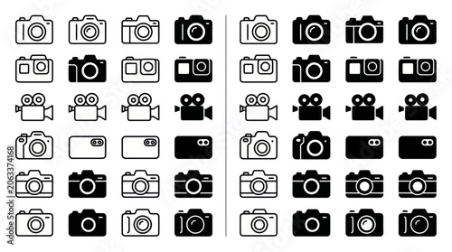 Tableau sur toile Camera Icons Collection: Vintage, DSLR, Mirrorless, Video Cameras, Smartphone Ca