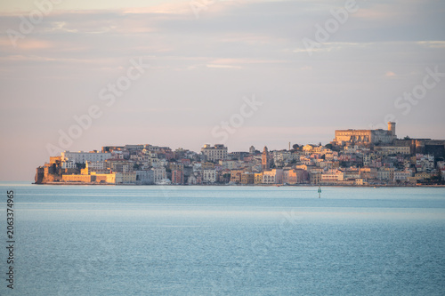 Fotografie View on Gaeta historical city across sea bay from Formia, Lazio, Italy, italian
