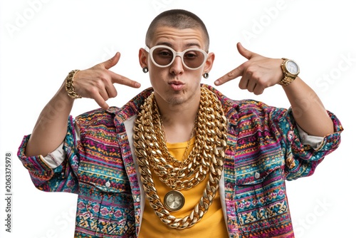 Rapper rapping wearing gold chains