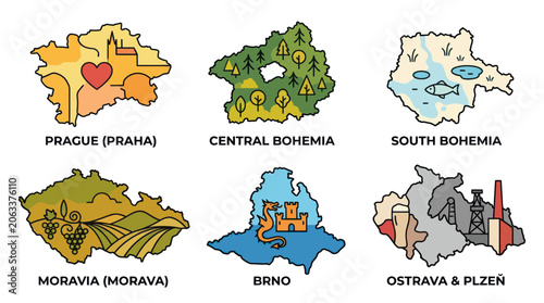 Tableau sur toile Czech Republic Regions Map Illustration - Prague, Central Bohemia, South Bohemia