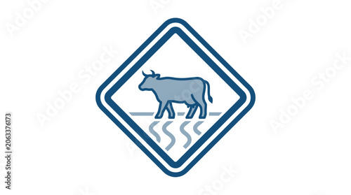 Photos Blue cow road sign symbol icon.