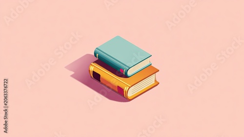 Stacked books illustration on pink background education and learning concept