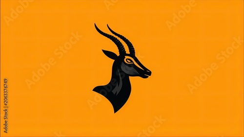 Stylized antelope head silhouette against an orange background with copy space