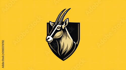 Stylized oryx emblem on yellow background for corporate branding
