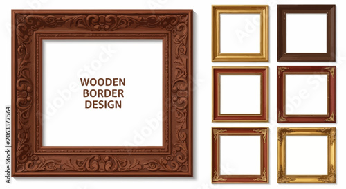 Obraz na płótnie Vintage wooden border design set, ornate brown picture frames with carved detail