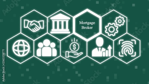 Mortgage broker service on green background finance banking handshake