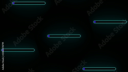 Konstfotografi Multiple cyan progress bars with purple dots on a dark Generate title without using the word Title: before it