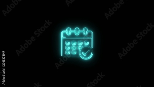 Neon blue glowing calendar with checkmark and Generate title without using the word 