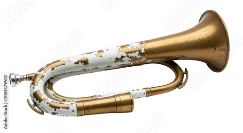 Golden brass French horn musical instrument