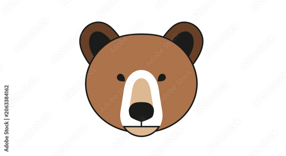 Fototapeta premium Cartoon Bear Face Illustration.