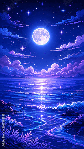 8 Bit Anime Abstract Pixel Art Background, Retro Fantasy Sky Vertical Wallpaper