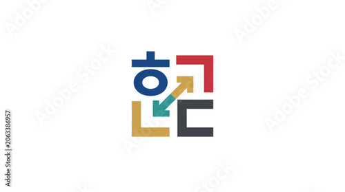 Abstract Geometric Logo Design with Colorful Korean Characters