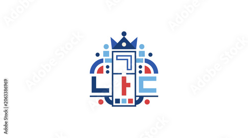 Abstract Geometric Emblem with Crown and Lettering