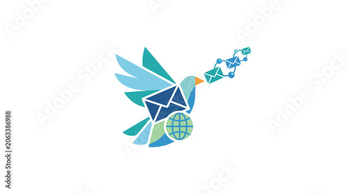 Abstract Global Communication Bird Logo Illustration