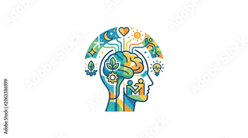 Abstract Human Brain Mental Wellness and Mindfulness Concept