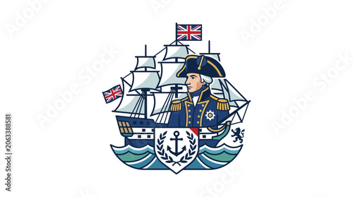 Fotografie Admiral and Tall Ship Nautical Emblem