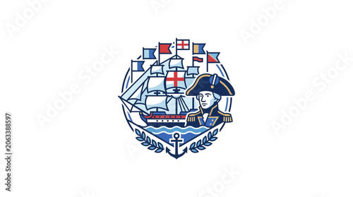 Bild auf Leinwand Admiral Nelson and Tall Ship Nautical Emblem
