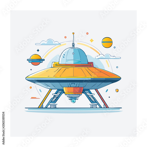 Cartoon hot air balloon with basket and clouds