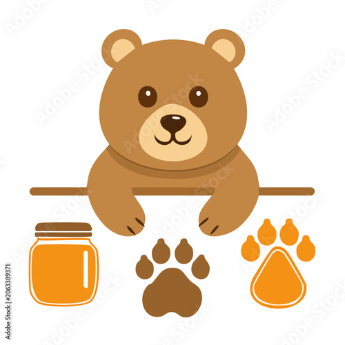Cartoon teddy bear with honey jar and honeycomb