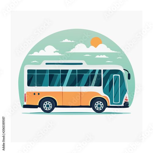 Flat design 3D render of a teal bus with orange roof