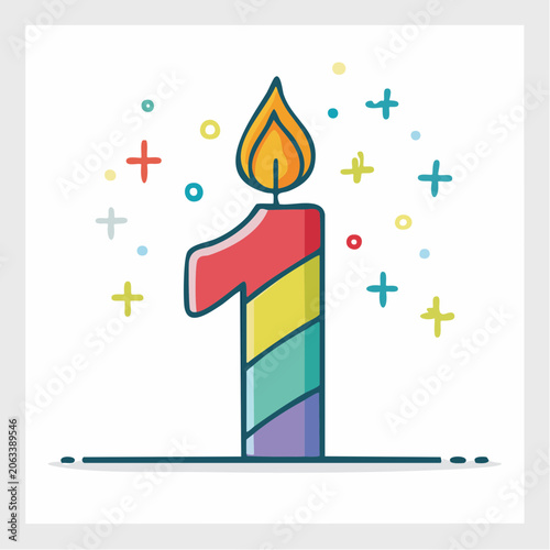 Number 1 Birthday Candle with Colorful Stripes and Sparkles