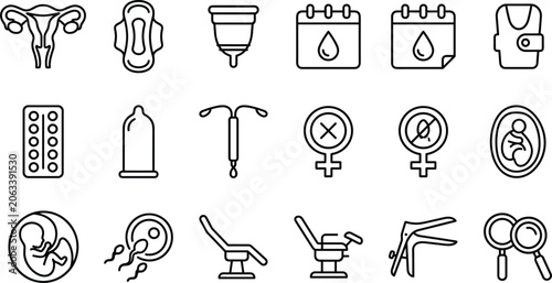 Cuadro en lienzo Set of line icons representing gynecology and reproductive health concepts