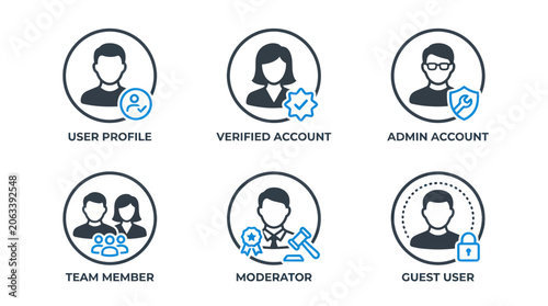Foto User Account Icons: Profile, Verified, Admin, Team, Moderator, Guest