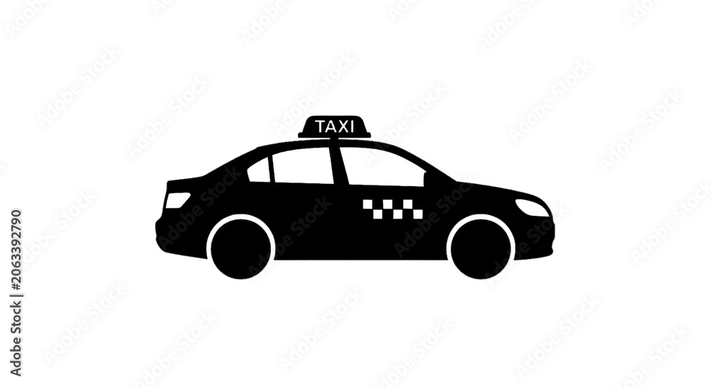 Naklejka premium Minimal black silhouette icon, simple flat vector, bold black shape, no, no shading black silhouette of a taxi car on a, flat icon style