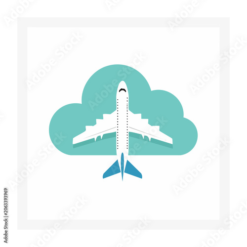 Flat design cloud with airplane flying