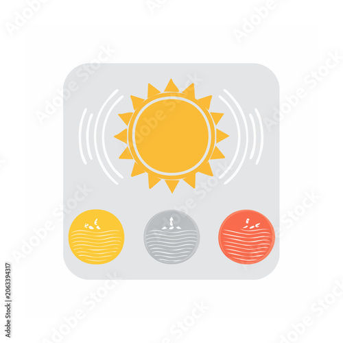 Flat design vector of sun with rays and clock