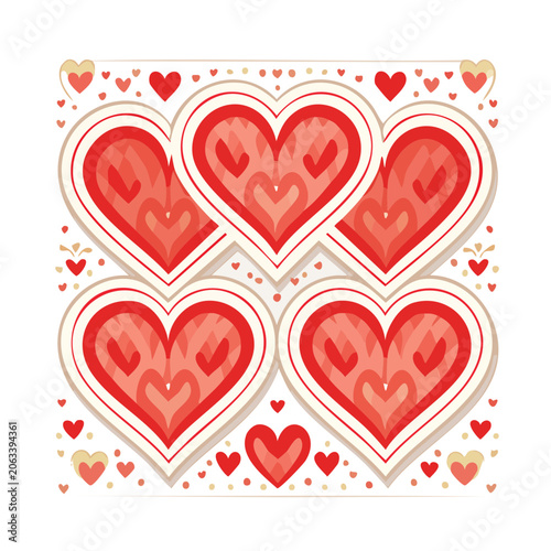Red Hearts Repeating Pattern on White Background