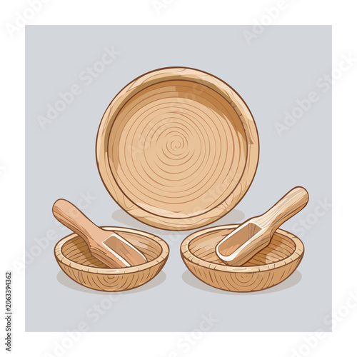Wooden spoons and bowl flat lay