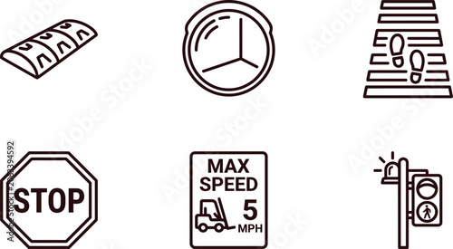 Fotografía Collection of outline industrial safety and regulation icons featuring stop sign