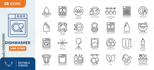 Φωτογραφία Dishwasher line editable icon set
