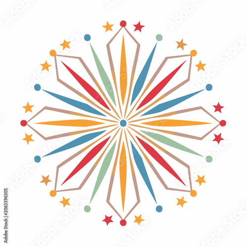Colorful Starburst Pattern with Stars and Dots